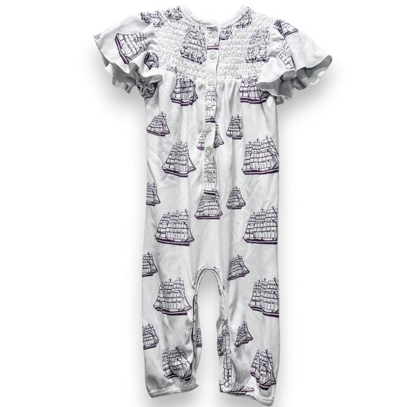 Kate Quinn Smocked Mayflower Ship Thanksgiving Flutter Sleeve Jumpsuit 18-24M - Picture 4 of 6